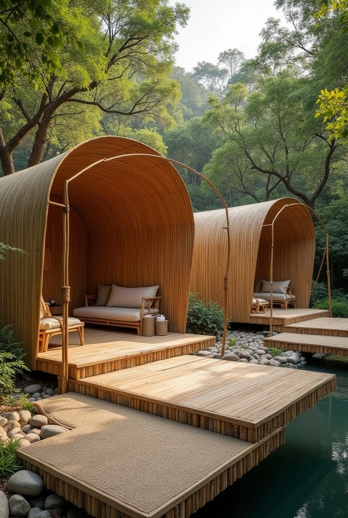a glamping site with bamboo material
