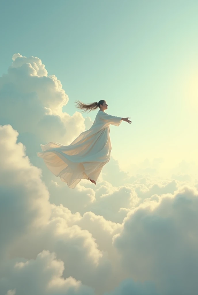 person with surreal air powers man among the clouds controlling the air with clothes