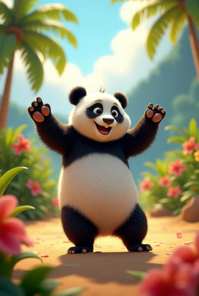 A panda bear dancing ula ula 3D Pixar Disney