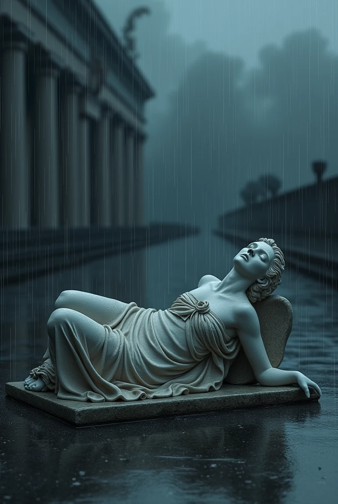 Inspirate en Bouguereau y Crea una imagen de una mujer desnuda al estilo hiperrealista, surrealismo, sitting on a tombstone with a dark hole from which a nightmarish creature emerges, Estilo hiperrealista, Entorno surrealista, cuerpo levitando, Cuerpo bien dibujado, piernas bien dibujadas, Alta calidad de imagen