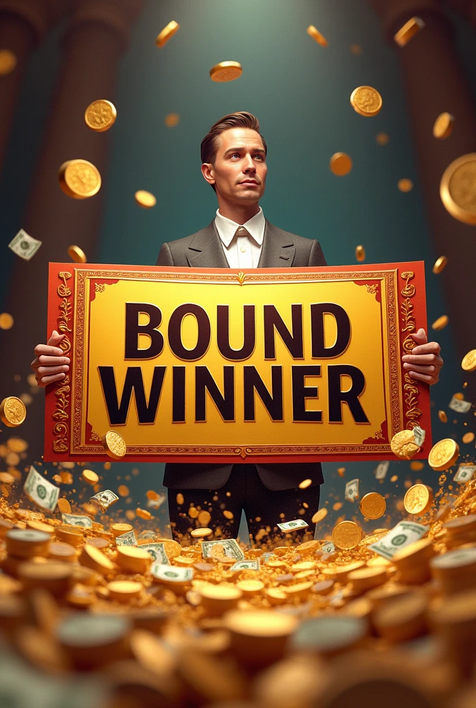 Write me bound winner on the front of the big ticket around splashing coins and tecket back in man Prince
