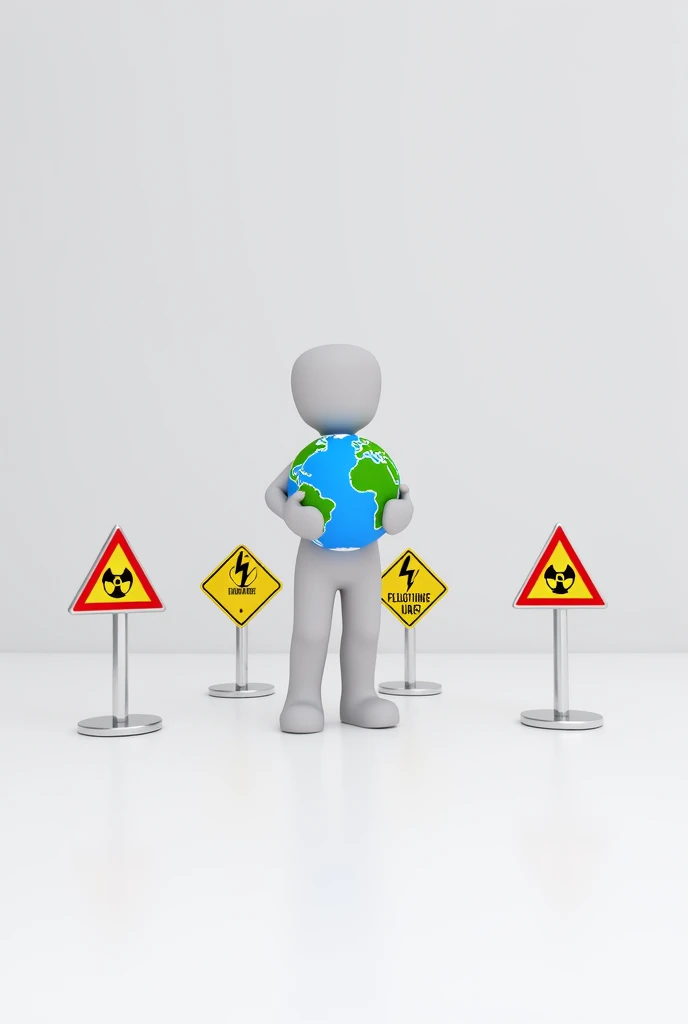 Digital Animation of human  holding earth and five safety signs around
