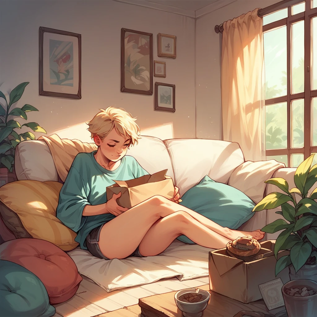 In the evening, I lie on the sofa in my room and smoke marijuana.