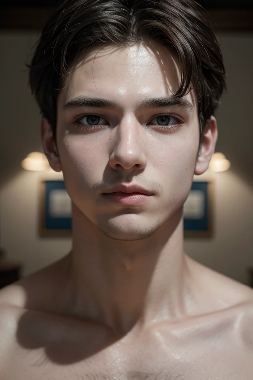 An absurd solution, High resolution, (masterpiece: 1.4), Super detailed, Young man's messy short black hair, Welders dressing up, High-tech workbench in factory, Tech Sense Screen