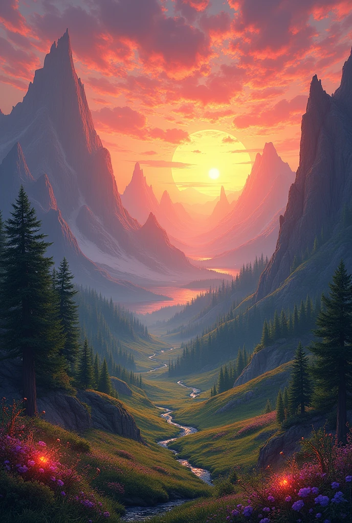 You can make a fantasy and beautiful landscape with a sunset