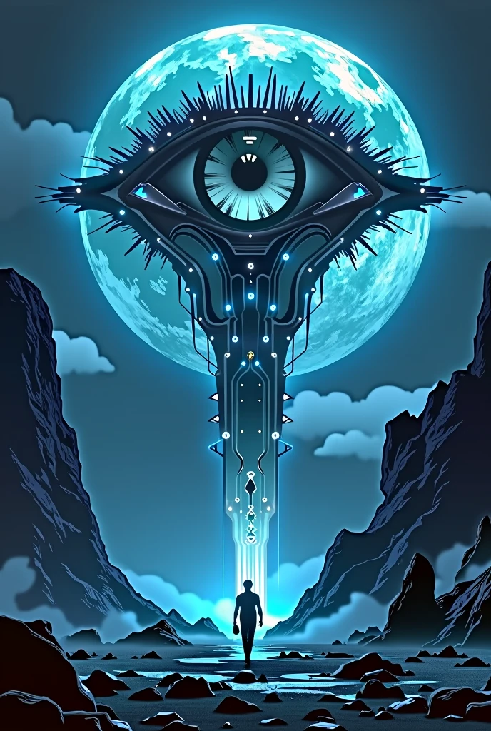 Make a cover that contains, a moon, a backlit eye, and the title is BACKLIGHT BLASTER BZS