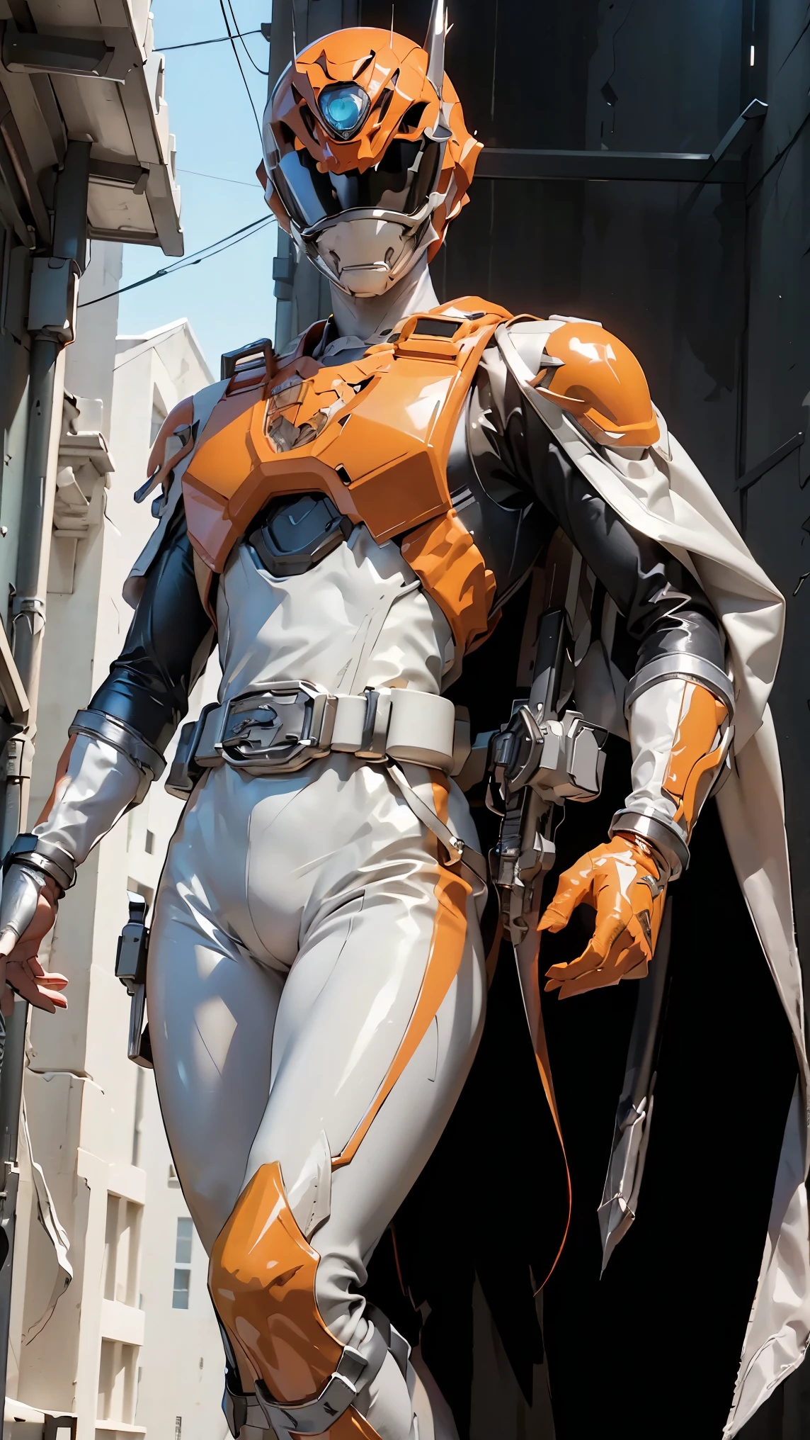 1boy, full body, Illustration, cinematic light, high resolution, best quality, ultra detailed, masterpiece, power suit, powerranger, suit, spd, gold detail, (((black suit)))