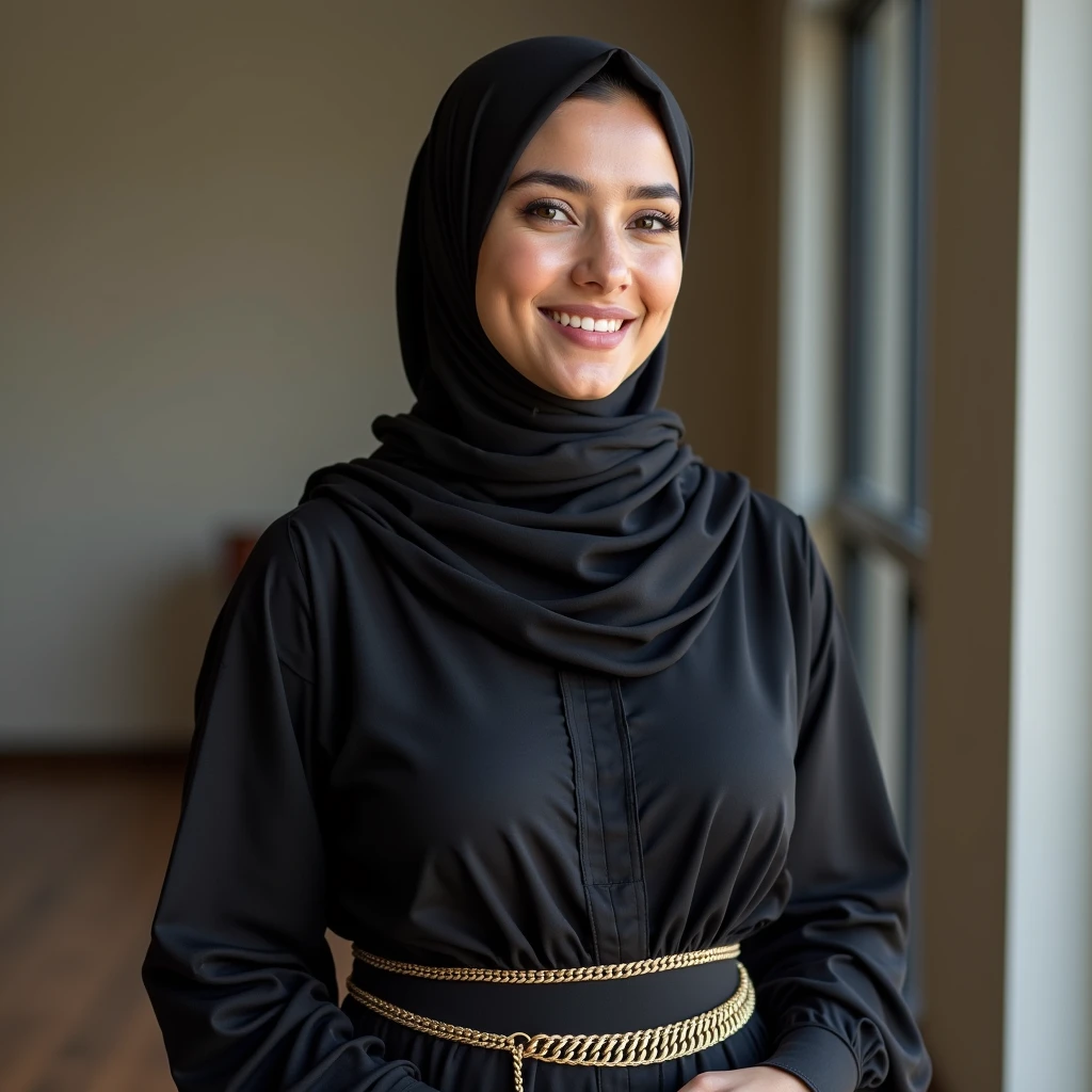 Hot sexy beautiful Busty Big Boobies Traditional Pakistani Hijabi Muslim girl in Office formal dress, wearing a waist chain around her Navel, Navel visible revealing