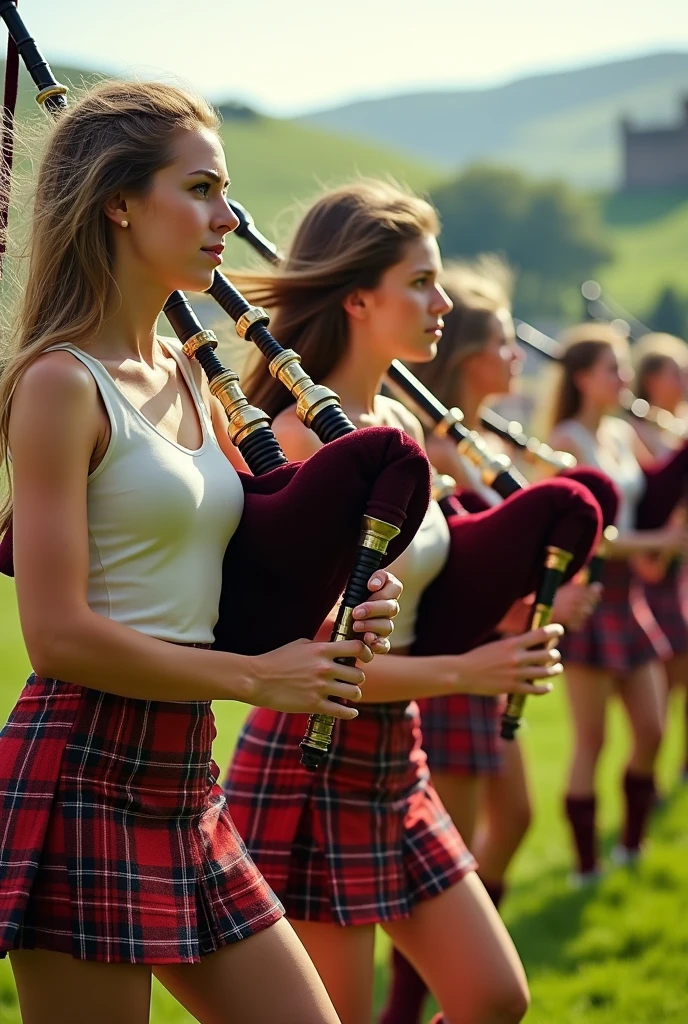 young women in minikilts playing bagpipes