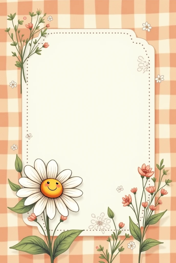 create a cute cover for your vaccination record, with pastel color tones, plaid stripes, and drawing of a cute daisy
