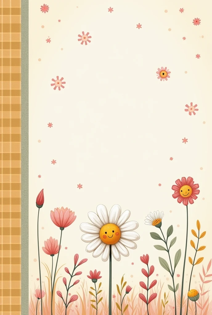 create a cute cover for your vaccination record, with pastel color tones, plaid stripes, and drawing of a cute daisy
