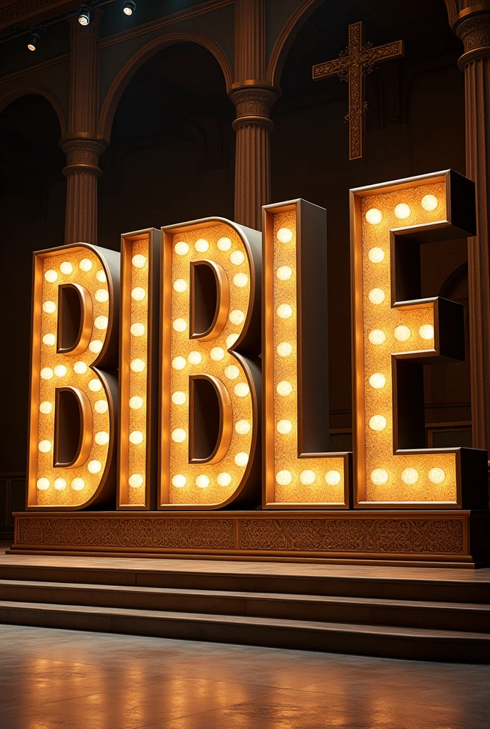 giant letters on the stage that say BIBLE