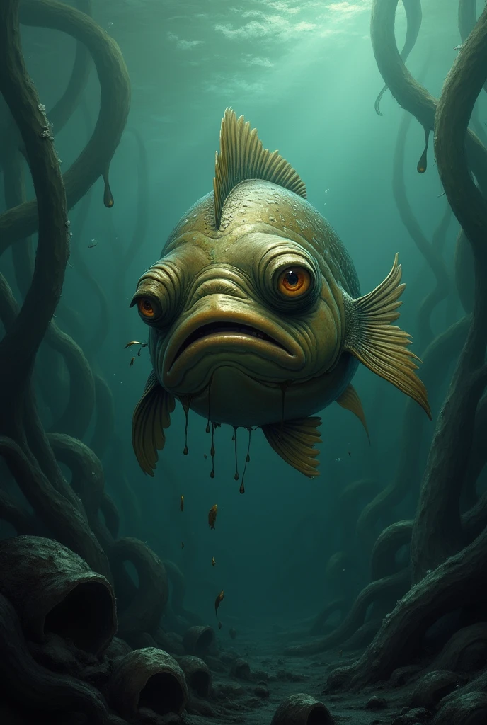 a fish of sadness because of an oil spill