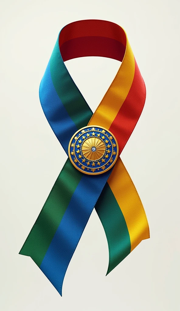 a ribbon with the colors of the flags of Paraguay, Argentina and Brazil surrounding a circle with stars