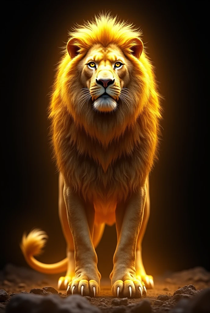 create a golden lion that transmits strength, power on a black background