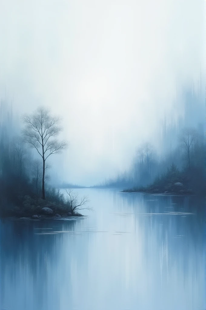 An abstract painting with blue and grey tones that conveys tranquility 