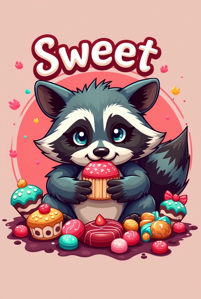 A logo that says sweet obsession for a business that makes you want to buy candy with lots of candy and some animal eating that says sweet obsession