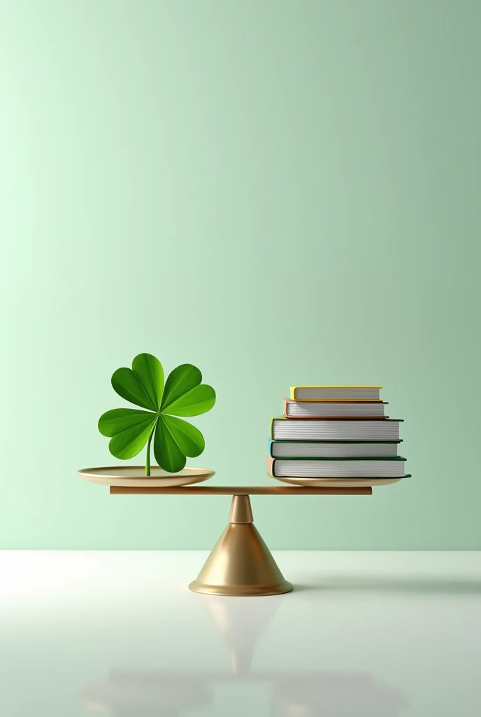  Image with a scale where one side is seen with a four-leaf clover (representing luck) and on the other side books or graphics (representing strategy and knowledge).