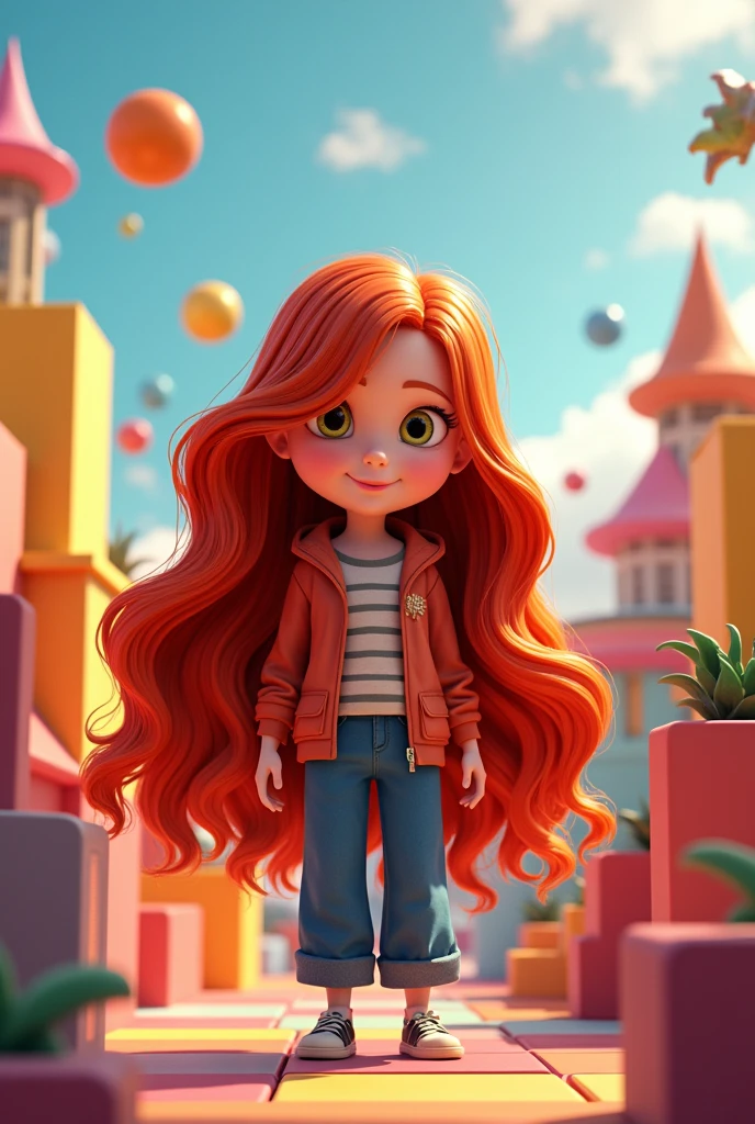 banner of a long-haired redhead in the Pixar style in a Roblox setting