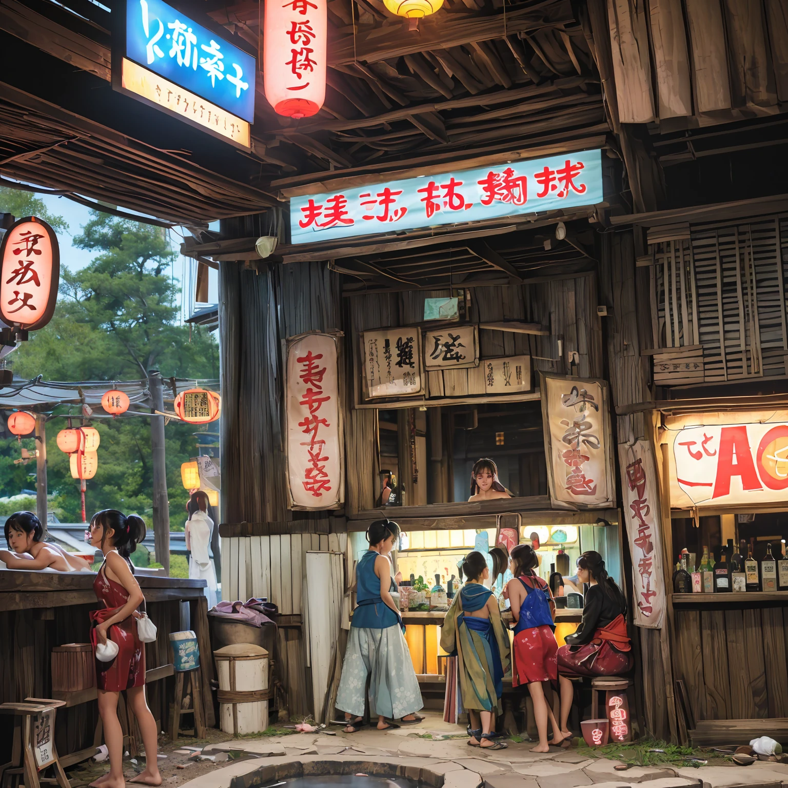 (((masterpiece、Highest quality)))、Cute girls gather、Three girls in summer clothes、beautiful girl、((Detailed and cute face、Big beautiful eyes))、((horrorp、Showa Retro:1.2、みんなで楽しくdiet:1.2、Hot Spring Town、Hot spring facilities、Special baths、stage))、Places to visit in Japan、(Detailed and cute face:1.3、Nipples、Pussy、Anal)、(Poor conditions、smile、Japan's poor neighborhoods、Dim and unsanitary、Standing Bar、みんなで楽しくdiet、Crumbling underground shopping mall:1.3)、屋台のdiet店、stage、sewage、Dirty shop、street vendors、Unsanitary and abandoned city、smile、diet、Poor person々