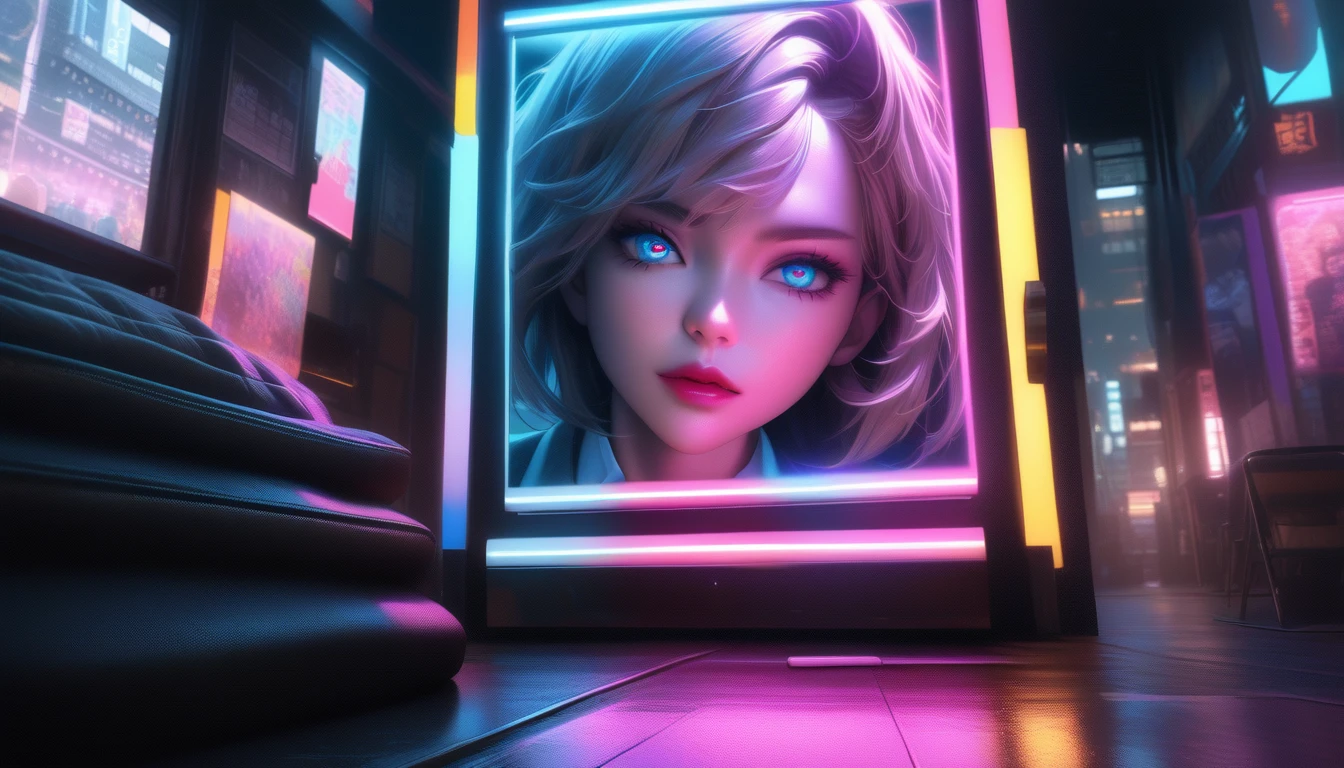 A determined young woman in business attire, beautiful detailed eyes,beautiful detailed lips,extremely detailed eyes and face,longeyelashes, neon-lit Tokyo street at night, dramatic shadows, glowing signs, cool blues, vibrant neons, anime neo-noir style, 4k, 8k, highres, masterpiece, ultra-detailed, realistic, photorealistic, photo-realistic, HDR, UHD, studio lighting, ultra-fine painting, sharp focus, physically-based rendering, extreme detail description, professional, vivid colors, bokeh