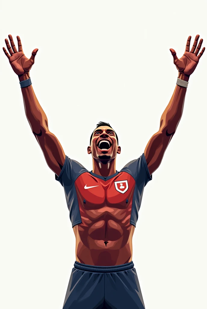 Generates an image of a board with arms celebrating like the soccer player Mbappe