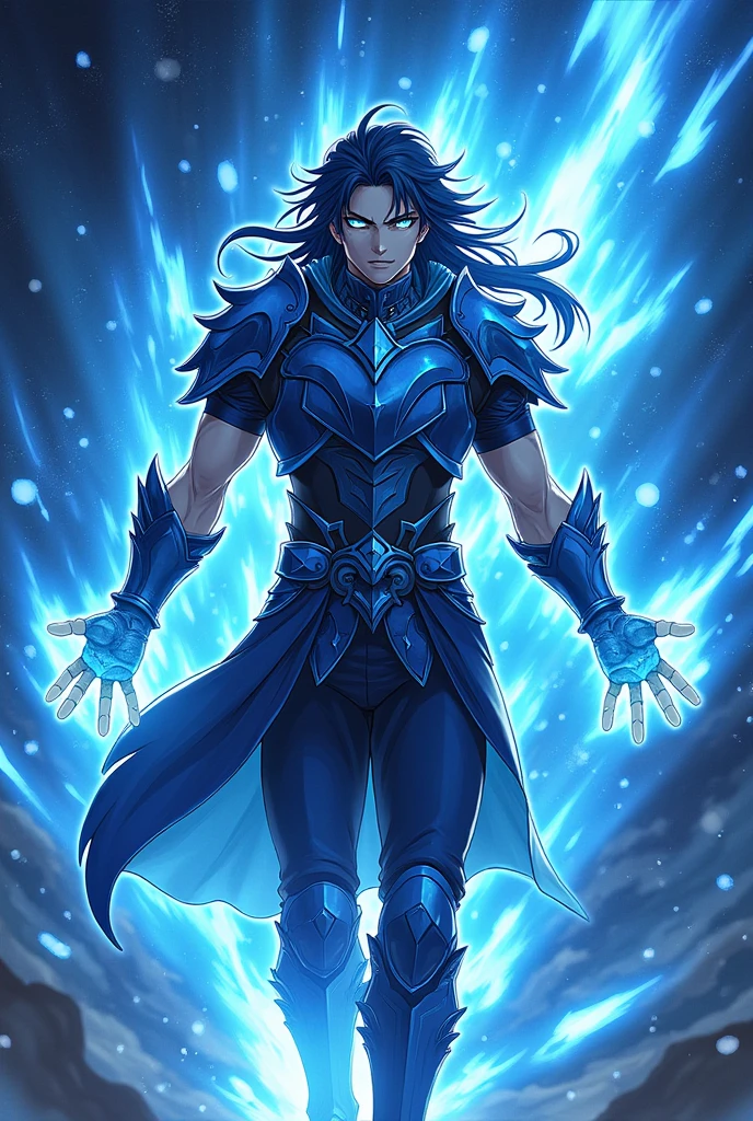 REMEMBER TO PUT IN THE IMAGE "The Eminent Divine Spirit". I need the same character to emanate a form of power similar to Meliodas' Wrath Claw from Nanatsu no Taizai this time., but with Cobalt Blue aura (MAKE THE IMAGE WITH JAPANESE ANIME LINE) and written "The Eminent Divine Spirit" into the image, as if it were the cover of a book. put the name: (The Eminent Divine Spirit), written in the drawing, as if it were a book cover. put the name: (The Eminent Divine Spirit), written in the drawing, as if it were a book cover. put the name: (The Eminent Divine Spirit), written in the drawing, as if it were a book cover. put the name: (The Eminent Divine Spirit), written in the drawing, as if it were a book cover. put the name: (The Eminent Divine Spirit), written in the drawing, as if it were a book cover. put the name: (The Eminent Divine Spirit), written in the drawing, as if it were a book cover. Create a character, AGE HUMAN MALE WITH ARMOR WITH WOLF DESIGNS on the armor with traces of the drawing in JAPANESE ANIME style. put the name: (The Eminent Divine Spirit), written in the drawing, as if it were a book cover. IN a cosmic environment, long black hair with a cobalt blue streak in one hair, cobalt blue eyes. put the name: (The Eminent Divine Spirit), written in the drawing, as if it were a book cover.