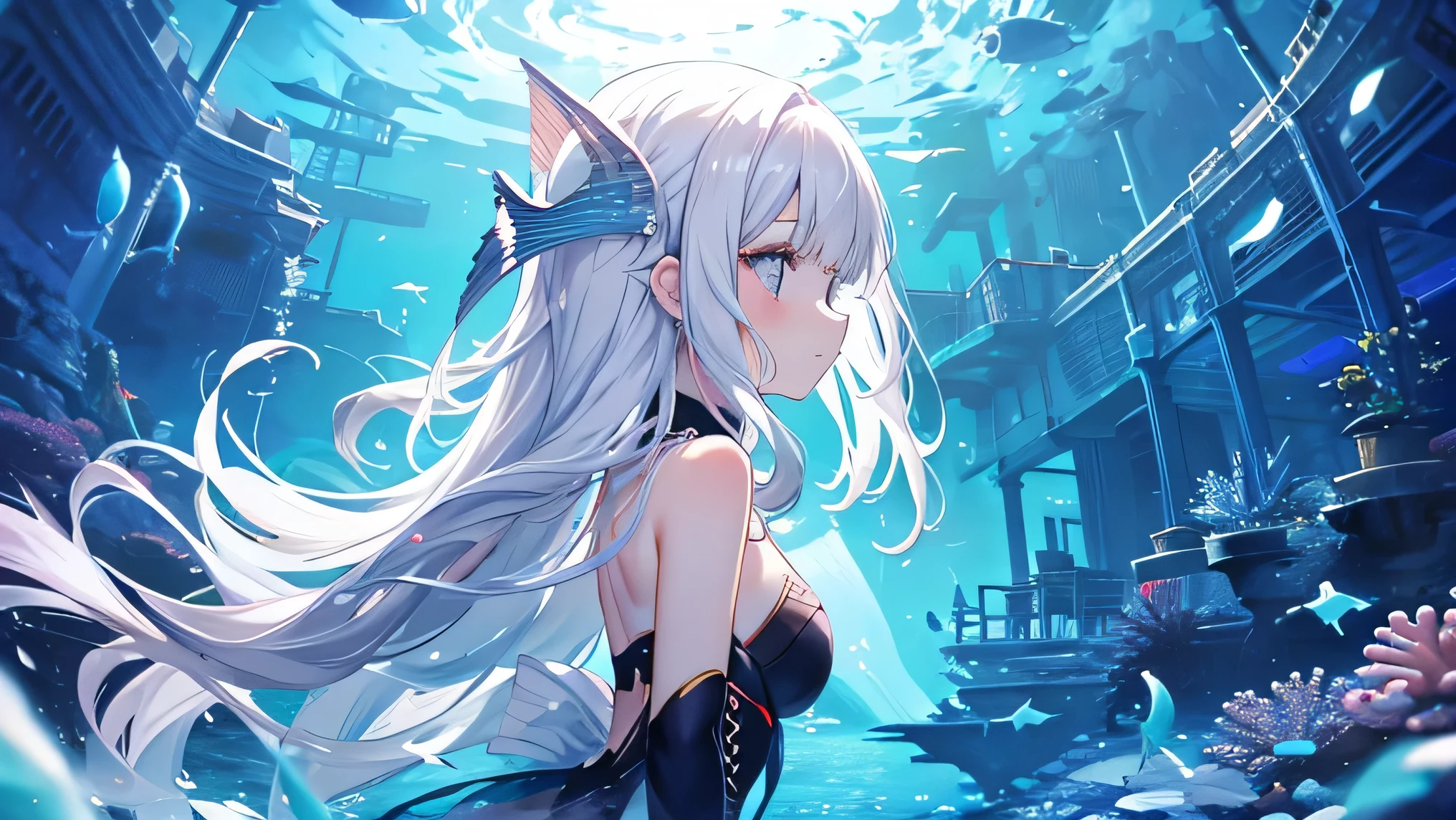 Anime girl sitting on rock，Sword in hand, A scene from the《azur lane》videogame, azur lane style, 《azur lane》role, From Arknights, Keqing from Genshin Impact, Kantai collection style, Ayaka Genshin impact, Best anime 4k konachan wallpaper, Anime goddess, made with anime painter studio