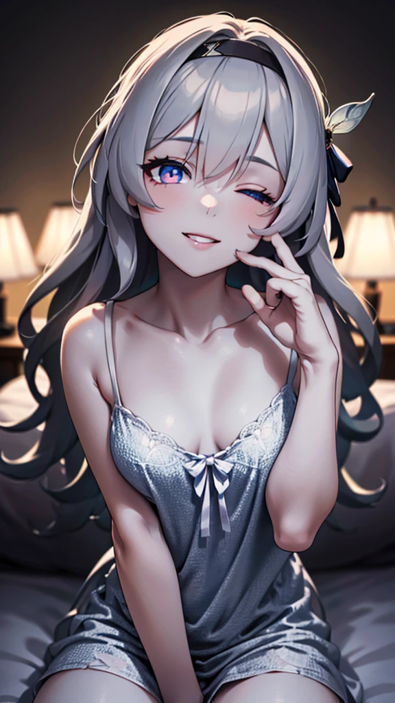 ((masterpiece, best quality)), highres, 8k, cinematic light, high contrast, depth of field, intense glow, detailed background, 1girl, cute, naughty, seductive smile, nude, (completely nude), close up, portrait of a girl, detailed eyes, sparkle in eyes, detailed iris, grin, stylized, (hair over one eye), luminous, fangs, demon horns, mouth wide open, tongue out, (heavy rain:1.3)