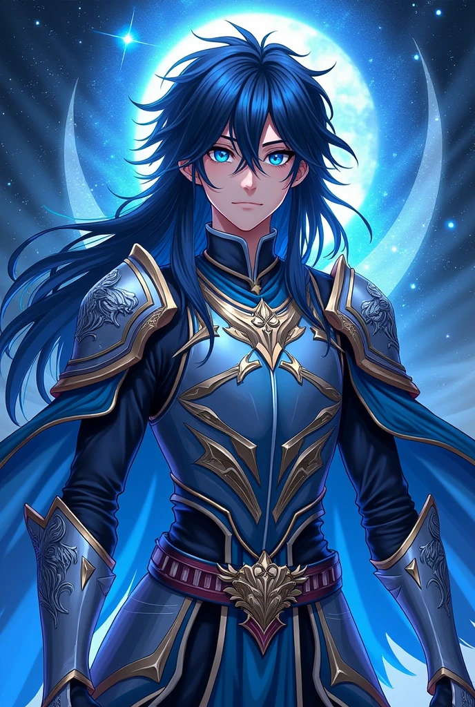 REMEMBER TO PUT IN THE IMAGE "The Eminent Divine Spirit".  (MAKE THE IMAGE WITH JAPANESE ANIME LINE) and written "The Eminent Divine Spirit" into the image, as if it were the cover of a book. put the name: (The Eminent Divine Spirit), written in the drawing, as if it were a book cover. put the name: (The Eminent Divine Spirit), written in the drawing, as if it were a book cover. put the name: (The Eminent Divine Spirit), written in the drawing, as if it were a book cover. put the name: (The Eminent Divine Spirit), written in the drawing, as if it were a book cover. put the name: (The Eminent Divine Spirit), written in the drawing, as if it were a book cover. put the name: (The Eminent Divine Spirit), written in the drawing, as if it were a book cover. Create a character, TEENAGE HUMAN MALE WITH ARMOR WITH WOLF DESIGNS on the armor with traces of the drawing in JAPANESE ANIME style. put the name: (The Eminent Divine Spirit), written in the drawing, as if it were a book cover. IN a cosmic environment, long black hair with a cobalt blue streak in one hair, cobalt blue eyes. put the name: (The Eminent Divine Spirit), written in the drawing, as if it were a book cover.