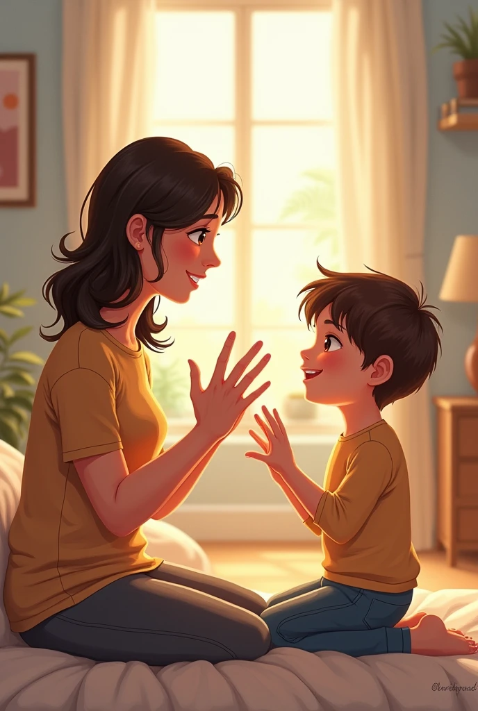 Draw a mother telling her son that she loves him in sign language drawing of a heart