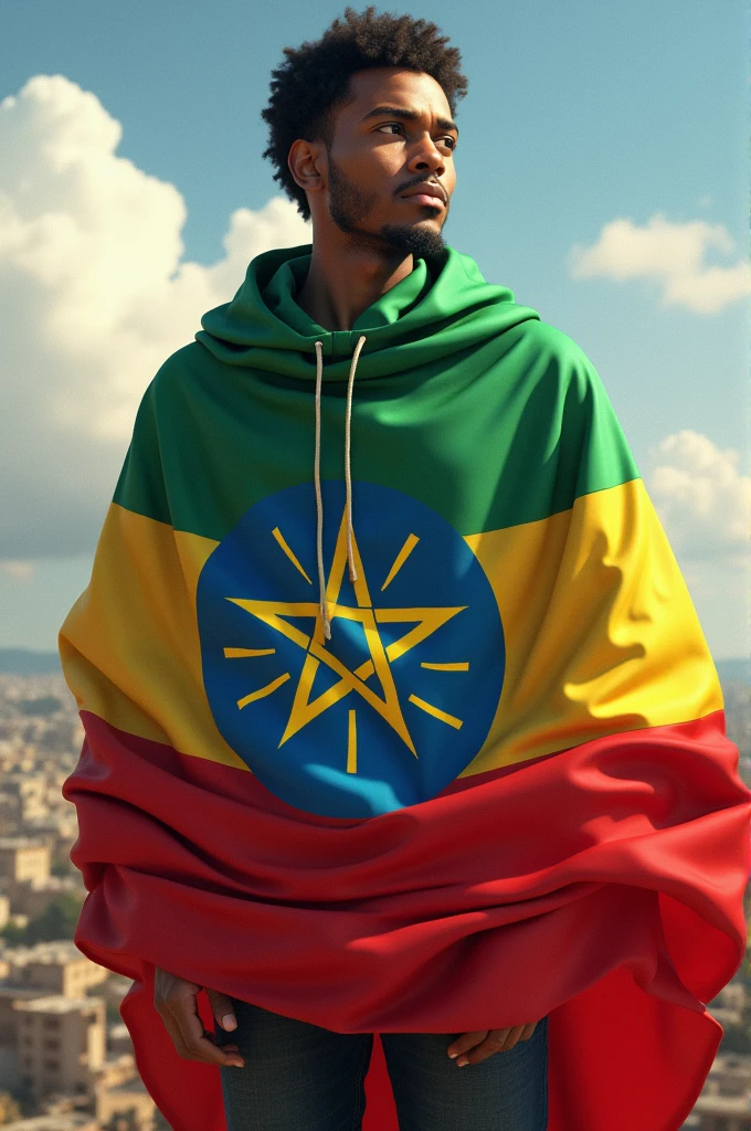 Ethiopian flag wearing person