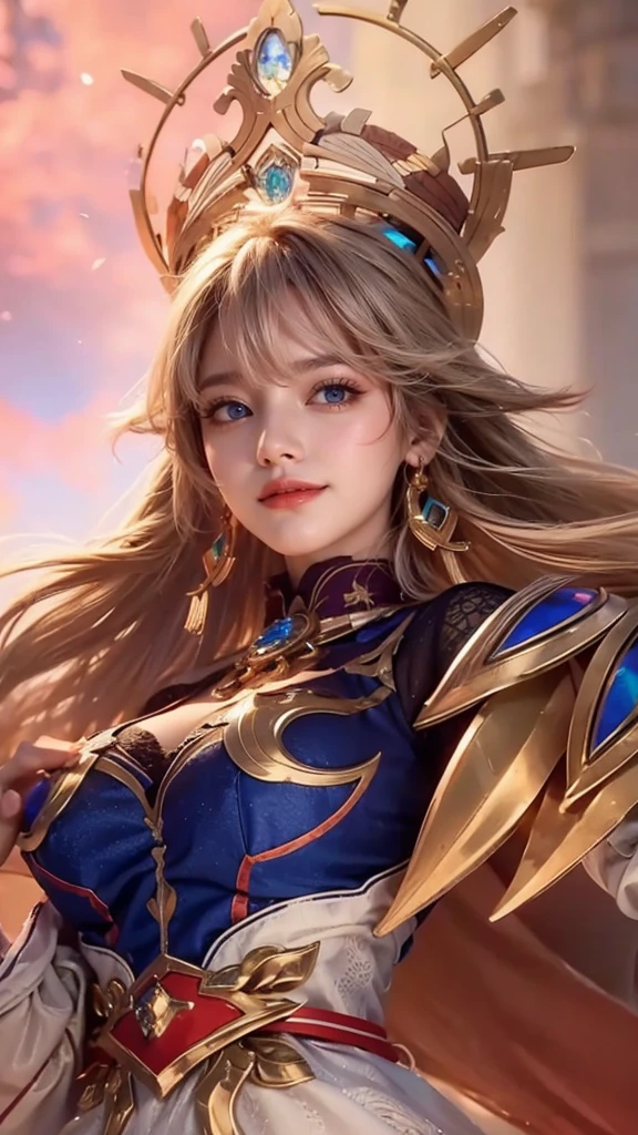 Best quality, masterpiece, detailed skin texture, detailed clothes texture, detailed face, super detail, 8k, intricate detail, The color doesn't change, beautiful girl,gergeous eyes,big hot cleavage,smile