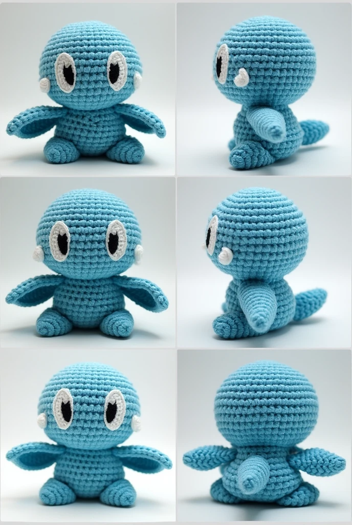 Create an exact version of Pokémon sobble in crochet seen from several perspectives