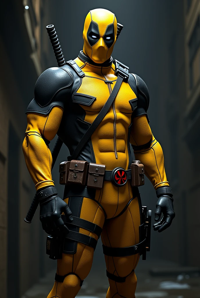 Black and yellow deadpool suit