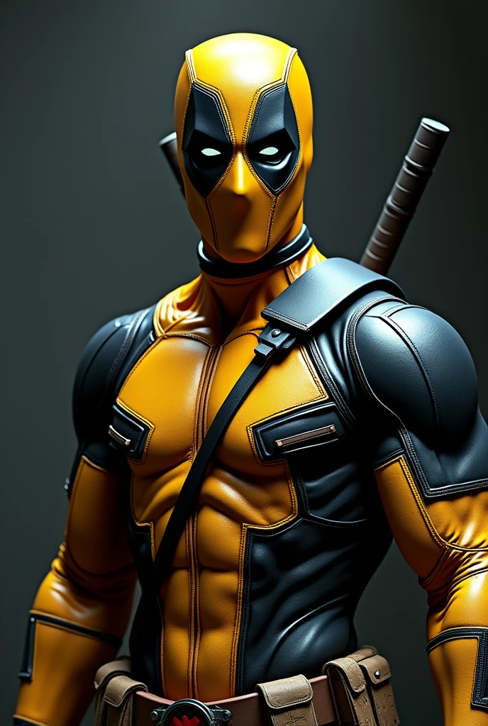Black and yellow deadpool suit