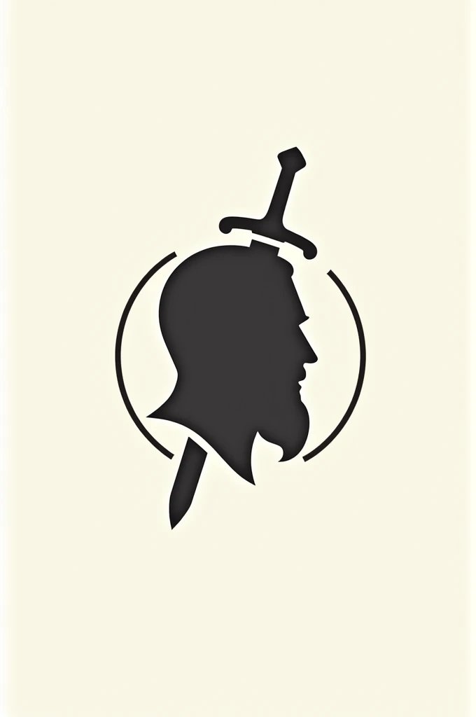 Minimalist logo of a drawing of a thrown sword and crossed letters : SALOMON Fund:silhouette of a king's face and his temple