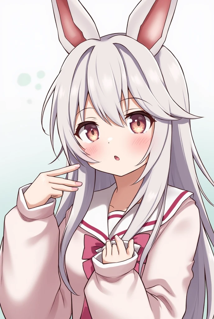white background、Solid white background、blank background、arms behind back、hide your hands、beautiful detailed eyes、red eyes、White hair x red eyes、White hair, red eyes、redhead inside、「tsurime」(high quality, Breathtaking),(delicate eyes, perfect face)solo,Era: late 20s, Open your mouth without showing your teeth、Smile with mouth wide open、open your mouth wide、white hair,long hair, white hair, white dress shirt,white pleated skirt、Off-the-shoulder hoodies、