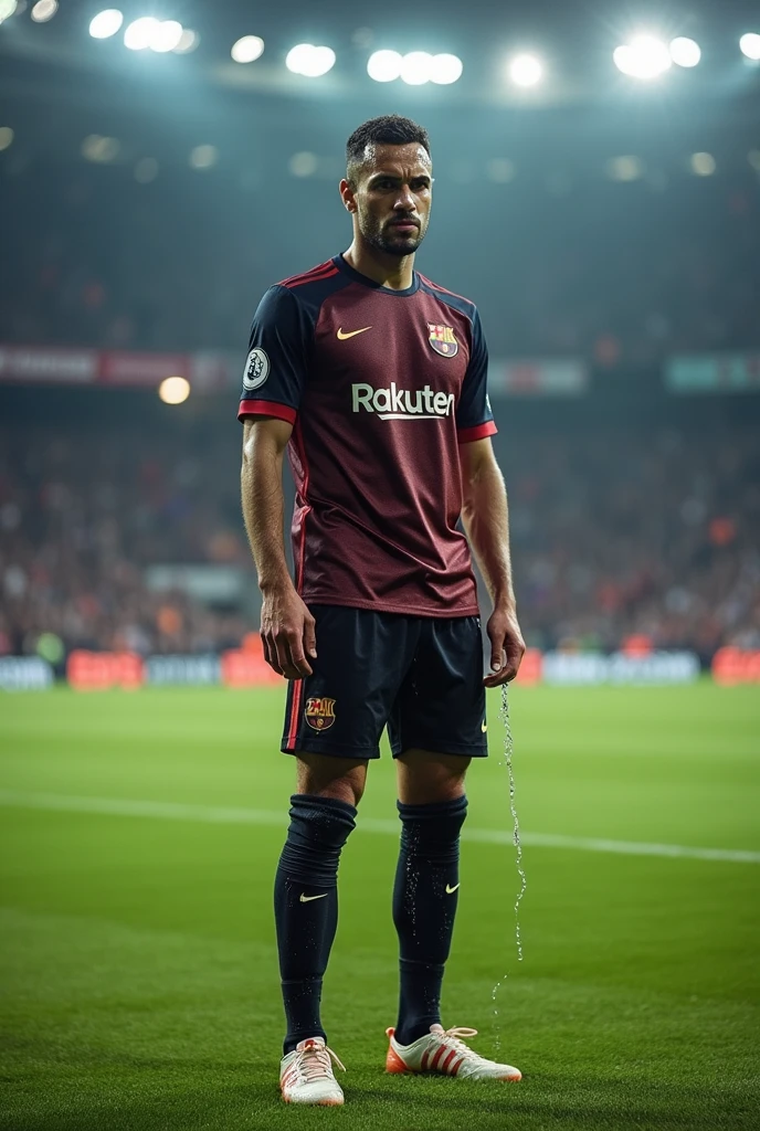 Football player embarrassed on pitch with wet pants