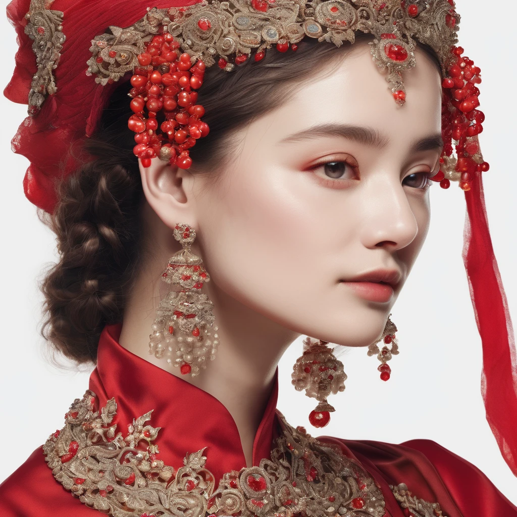 、Woman made of red to vermilion jewels. Transparent、masterpiece, 8k, Perfect quality , Realistic,Ultra-crisp details , Detailed Background