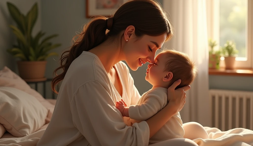 Mother kissing her baby tenderly