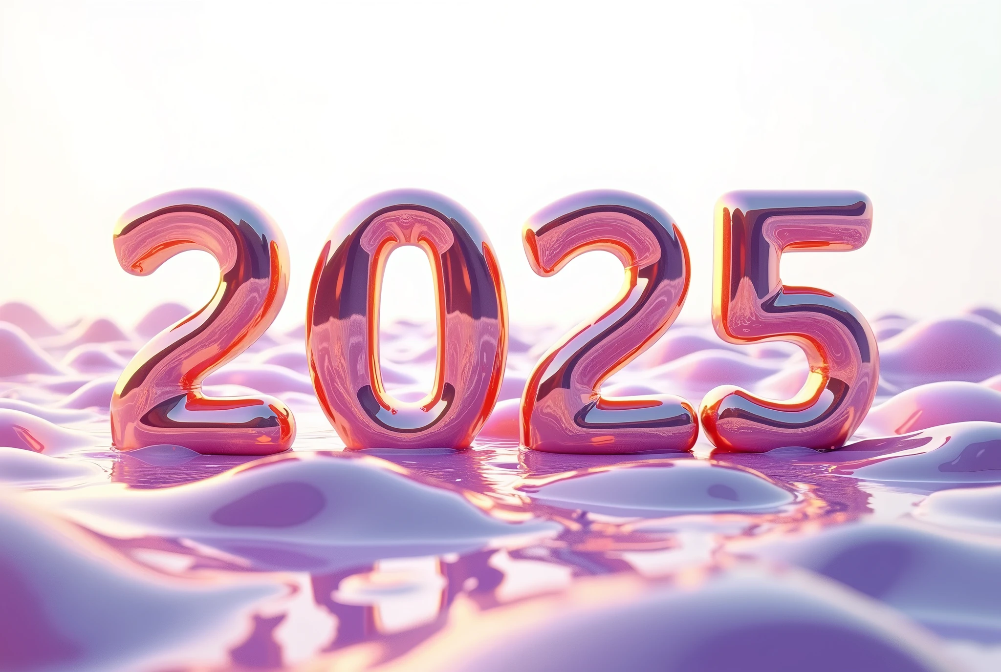 Liquid 3D New Year 2025:  Shiny Gold And Purple Texture on a WHITE BACKGROUND