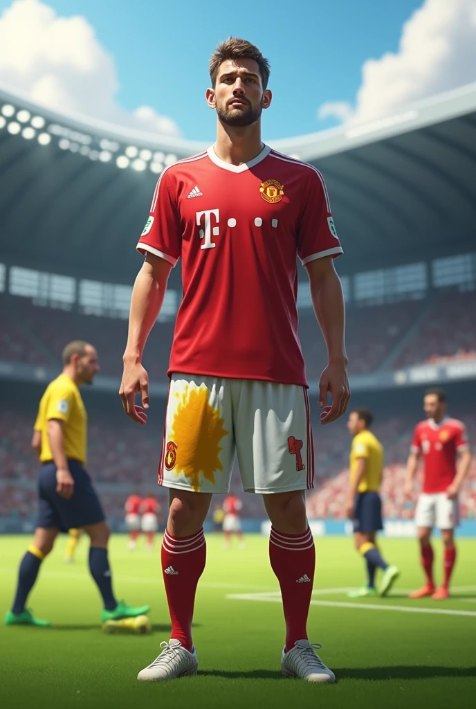 a soccer player pee stain in the game