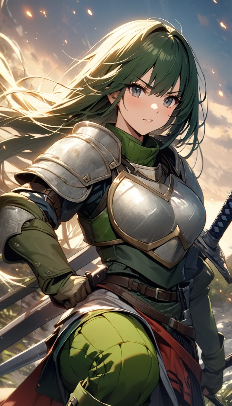 Ultra-high definition image quality、beautiful girl、Woman warrior、Female Swordsman、Light Armor、Green Boots、Long Hair、Knight&#39;s Hair Ornament、Black Hair、20-year-old、Be confident々face、Very short tight skirt、Sexy posture、Cowgirl、wilderness、Highest quality,Big Ass、Big Breasts、Thighs、god槍グングニルを握る、Black gorgeous embroidered lace panties、Kick off with your feet and jump、Joan of Arc style clothing、Wind King Barrier、Her hair is fluttering in the wind、The Sword of Promised Victory、god々Wearing a bright aura、Big Ass、Valkyrie the War Maiden、Crotch close-up、Angle from directly below、Steam is coming out of my crotch