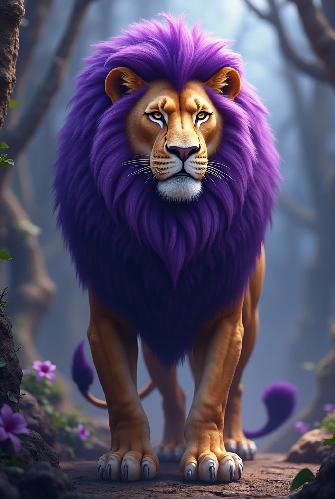 Lion with purple hair