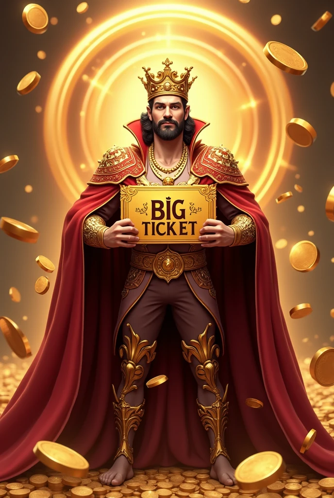 Write me bound winner on the front pose of the big ticket around splashing coins and tecket back in shahi big Prince and front said gold big box in coins claiming and top circle profile frame