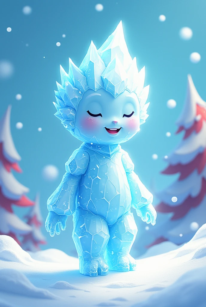 Make a character entirely made of ice crystal in a cartoon version that is a simple drawing
