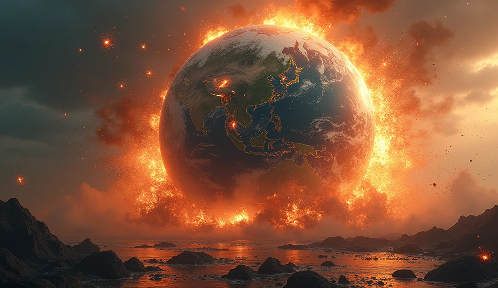 give me a background image with the globe of planet earth exploding in south korea