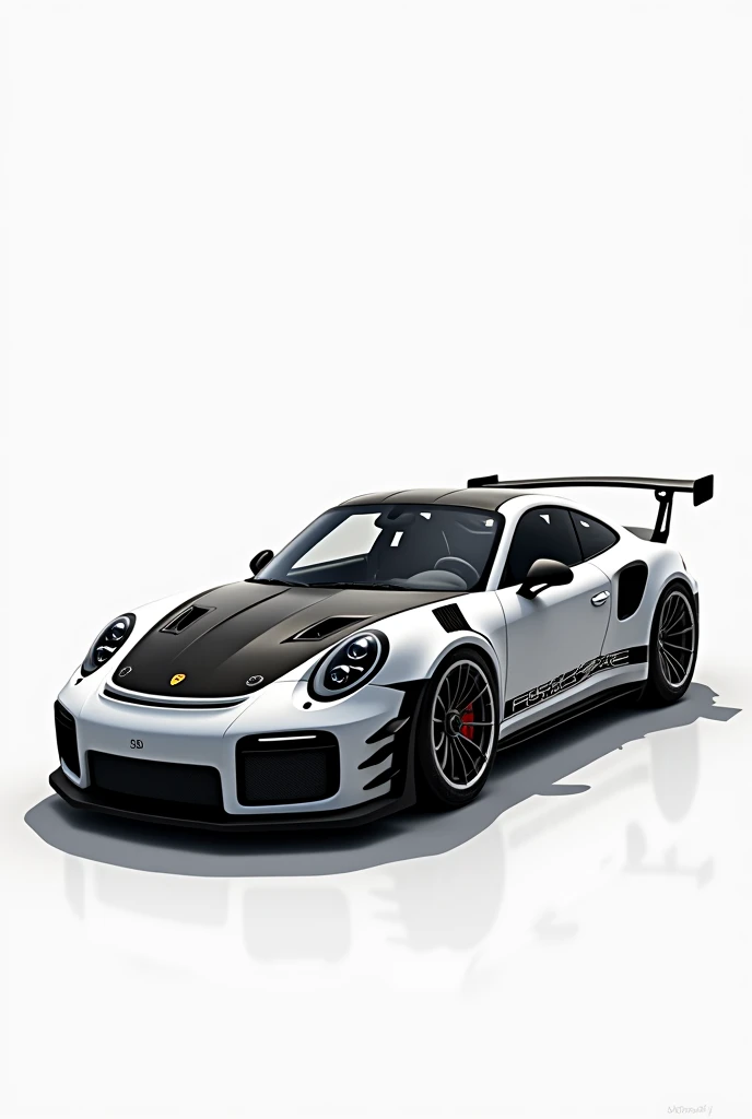 2d drawing of a Porsche gt3 RS in black and white to color