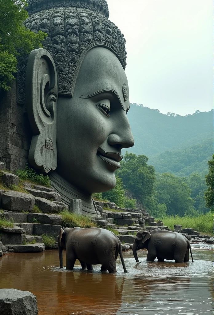 Arafeld Buddha statue in front of the cliff, a Buddhist Buddha, Buddha, qiangshu, Buddhist, huge statues, stone statue, Ruins of a giant head, ancient”, Buddhism, Xianxia, large stone statues of heroes, Guanyin, stone statue, ruanjia, Giant sculpture, Ancient Chinese architecture, buddhist art, ancient city of white stone,giant clay statue, large temples, huge statues, photograph taken in 2 0 2 0, Buddhism, a massive celestial giant god, Guanyin, floating in a powerful zen state, it is very huge, Buddhist, Ancient Chinese architecture, Mesmerizing and imposing ,photograph taken in 2 0 2 0, The stonework,Copper-colored face,Copper,Copper-colored facial skin,Copper-colored facial fullness, peaceful expression,Realphotos,8K quality,hyper HD